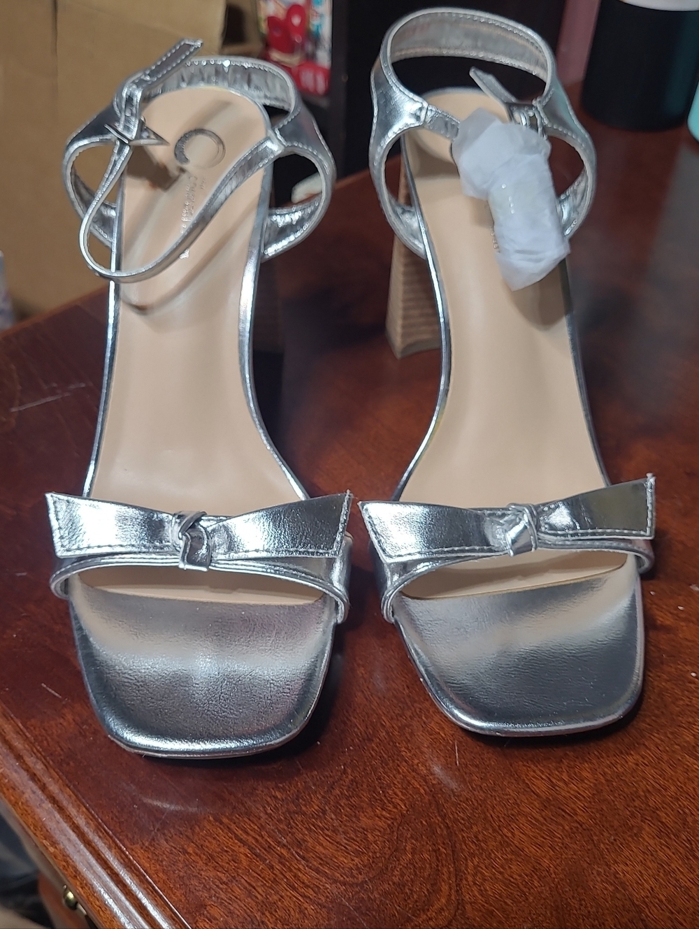 Journee Collection Silver Metallic Block Heel Sandals
